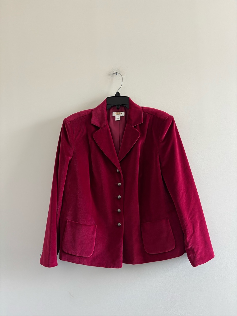 Vintage Talbots Blazer Red Velvet Cotton Silk Womens 14W Office Elegant Formal
